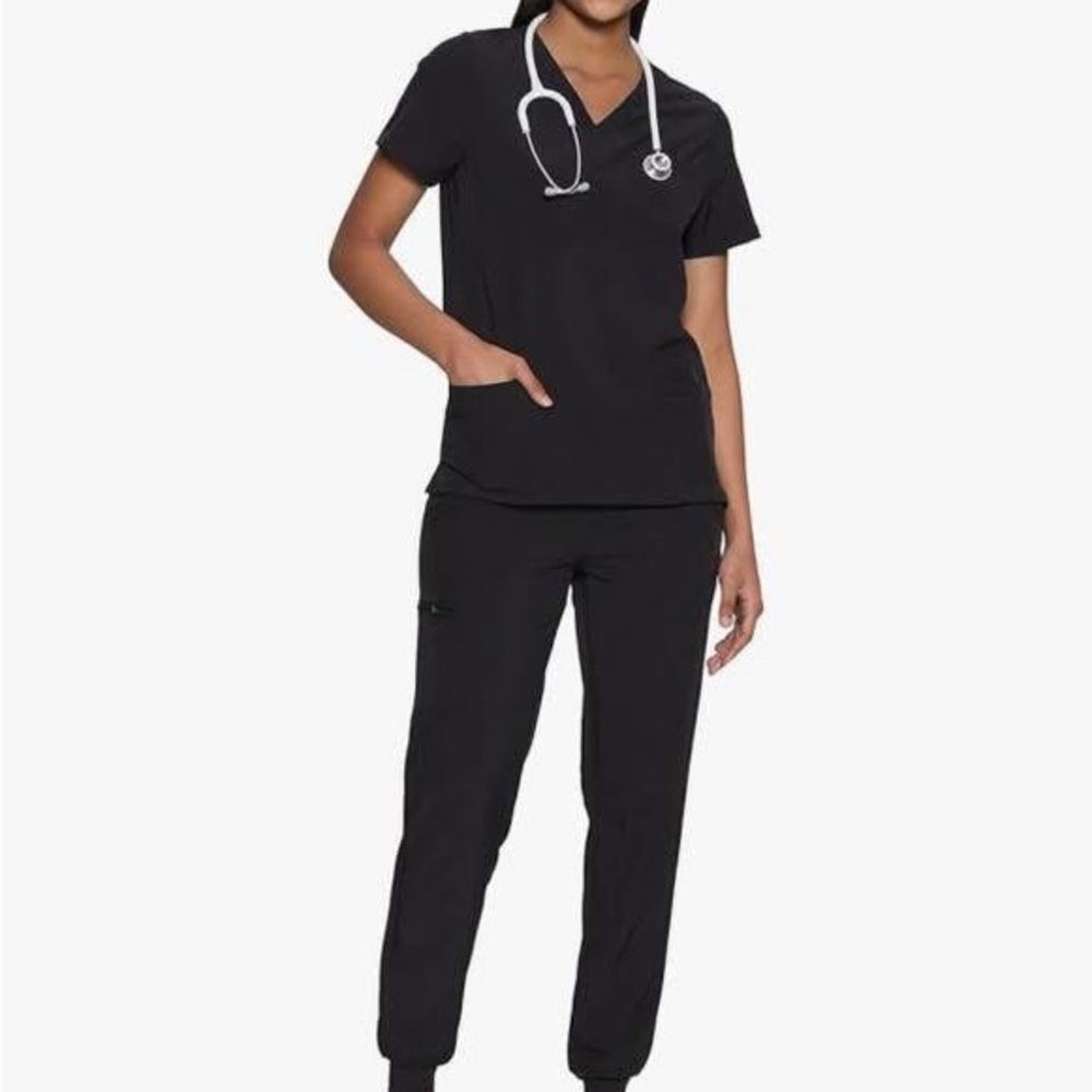 Classic Black Medical Scrub Set - V-Neck Top & Jogger Pants